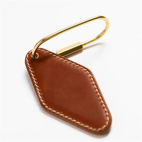Vintage Diamond PU Leather Motel Key Tag With Gold Carabiner