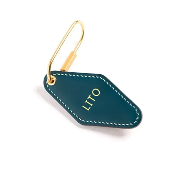 Vintage Diamond PU Leather Motel Key Tag With Gold Carabiner