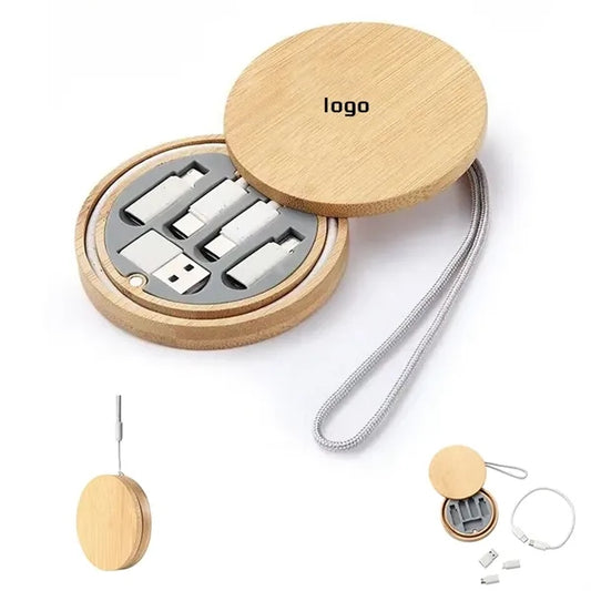 Bamboo Round Multi-Device Eco Charging Cable Kit
