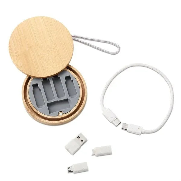 Bamboo Round Multi-Device Eco Charging Cable Kit