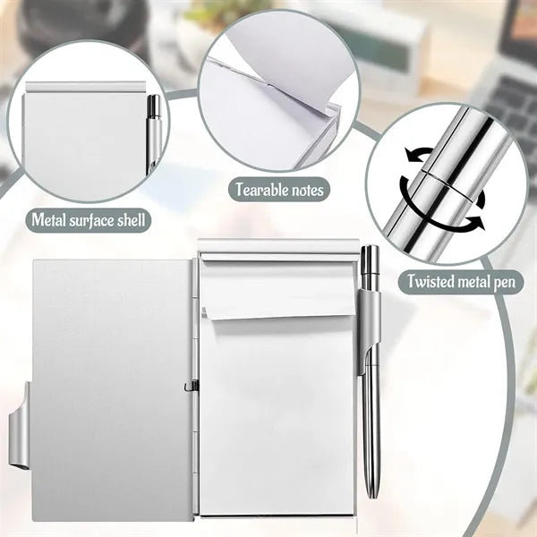 Aluminum Case Pocket Memo Journal Pen Tearable Pages Kit
