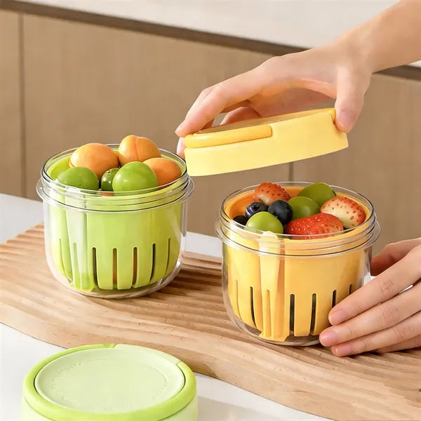 Portable Double-Layer Leakproof Fruit Cup with Fork