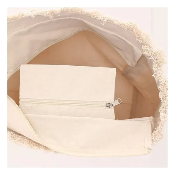 Fringe Trim Large Canvas Totes