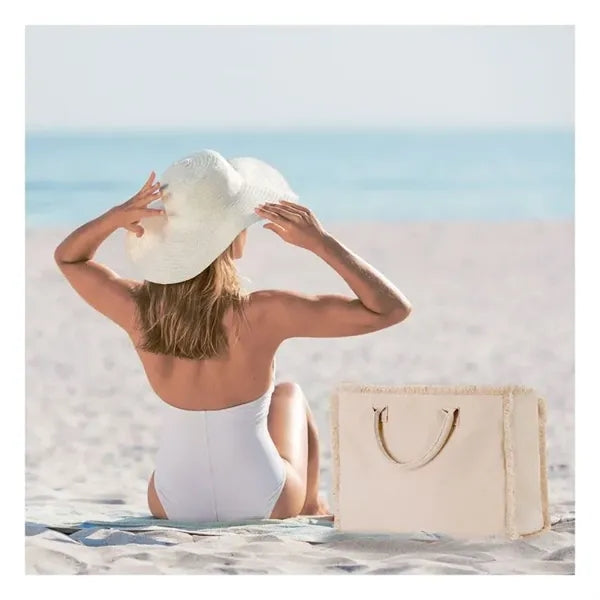 Fringe Trim Large Canvas Totes