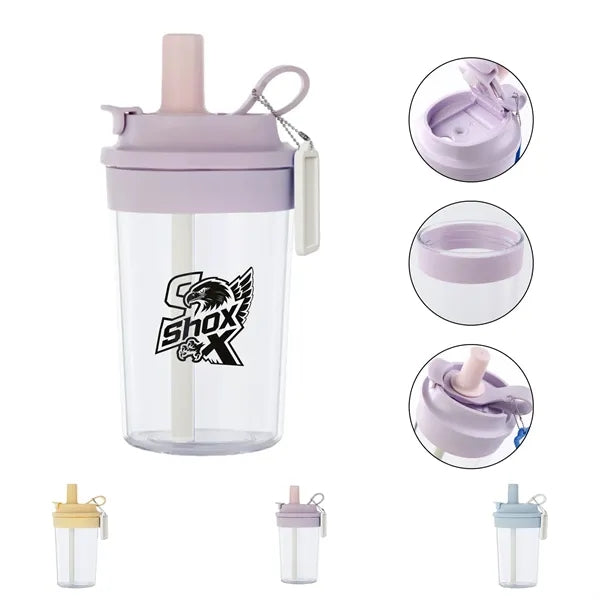 Portable Plastic Coffee Bottle With Straw