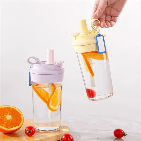 Portable Plastic Coffee Bottle With Straw