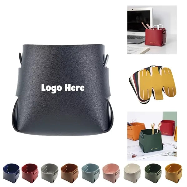 Foldable PU Leather Desk Sundries Storage Tray