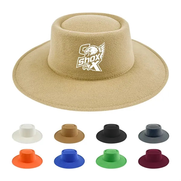 Solid Color Felt Wide-brimmed Flat-top Hat