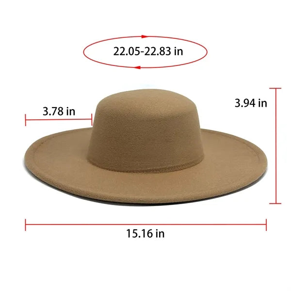 Solid Color Felt Wide-brimmed Flat-top Hat