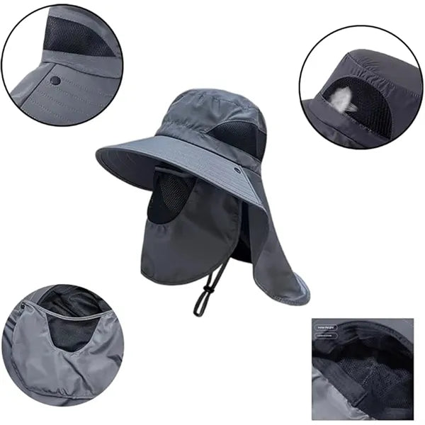 Polyester Fiber Outdoor Sunshade Fishing Hat With Face Mask