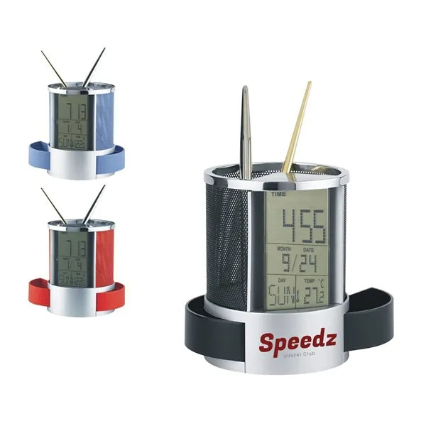 Multi-Function Desk Holder Caddy Clock