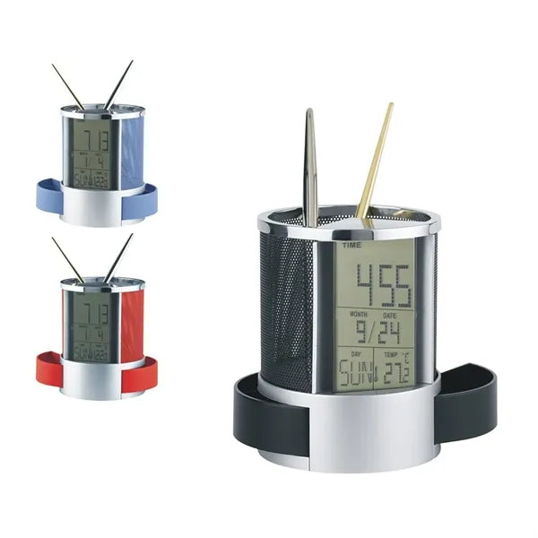 Multi-Function Desk Holder Caddy Clock