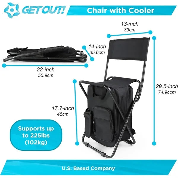 Folding Stool Portable Backpack with Cooler Insulated Bag