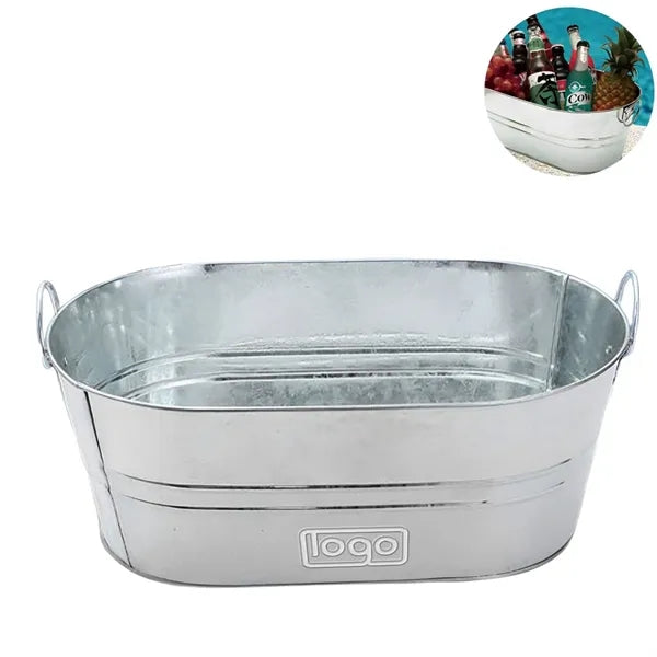 Oval Metal Galvanized Ice Bucket W/ Side Handles