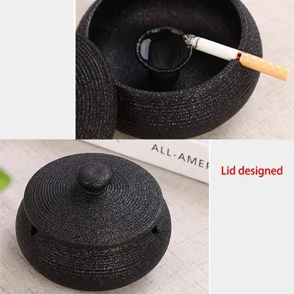 Windproof Ceramic Ashtray w/ Lid