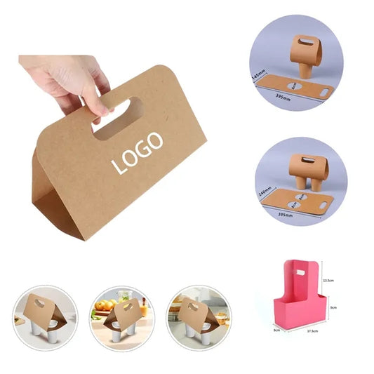 Foldable Kraft Paper Cup Holder with Handle