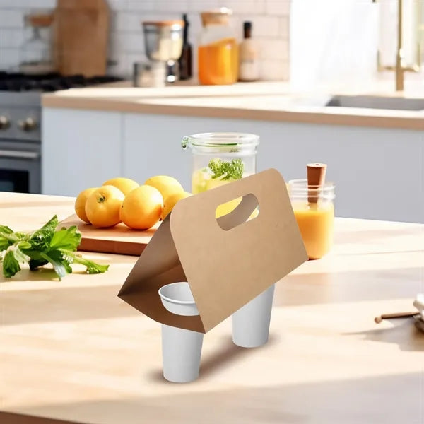 Foldable Kraft Paper Cup Holder with Handle