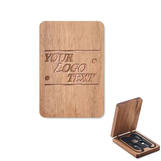 3 IN 1 USB Cable Set with Acacia Wood Box