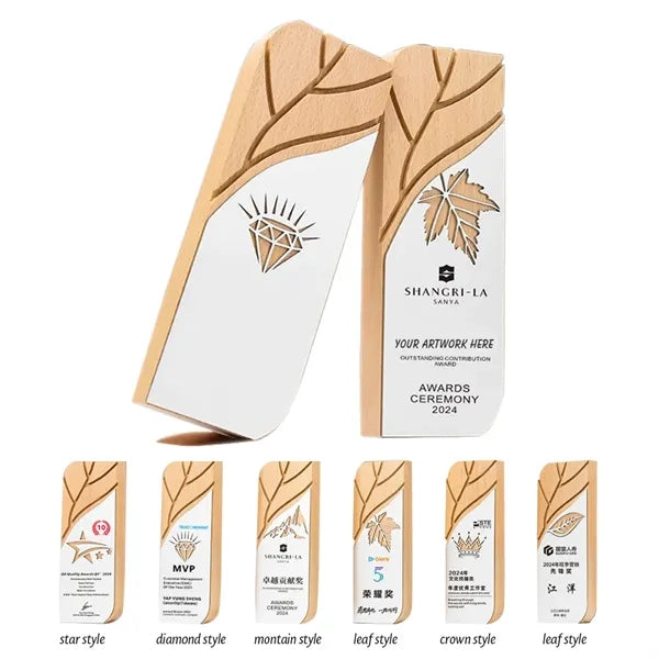 Wooden Block Leaf Award