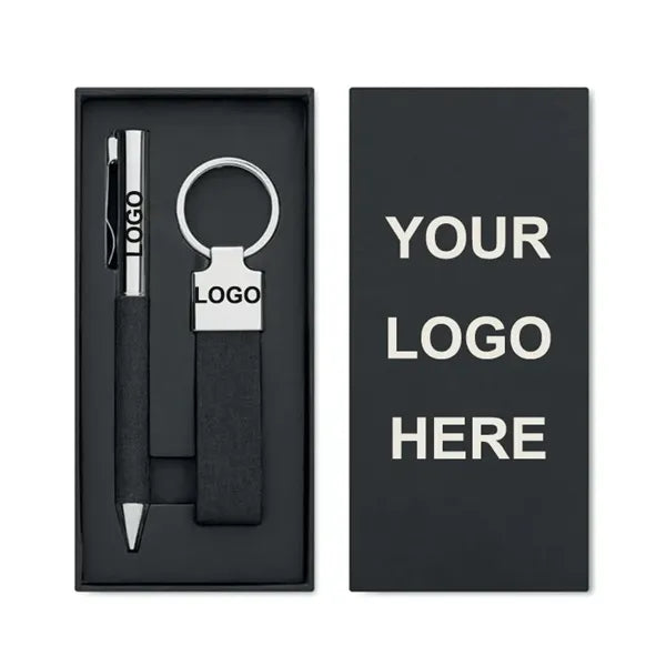 Metal Pen and Premium Personalised Keyring in Black Case
