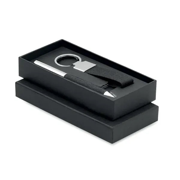 Metal Pen and Premium Personalised Keyring in Black Case