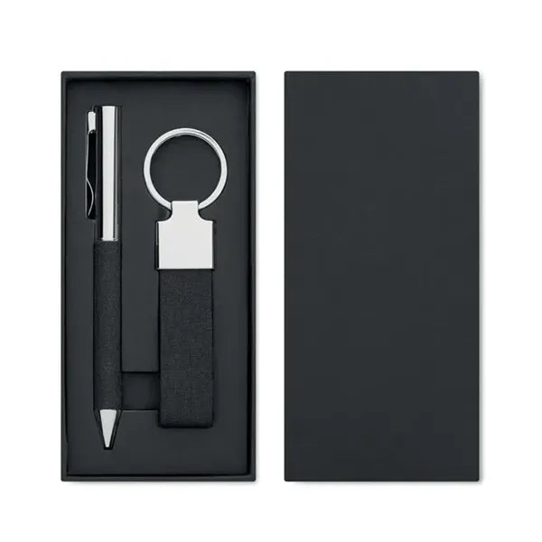 Metal Pen and Premium Personalised Keyring in Black Case