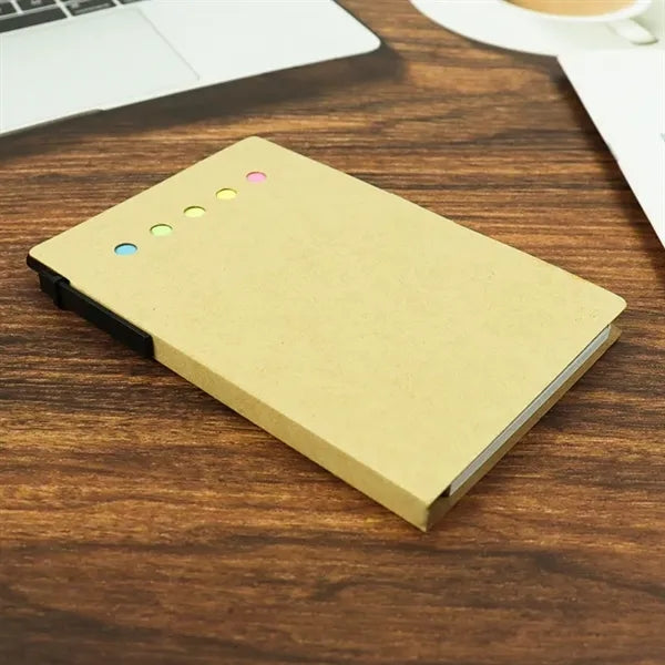 Notebook with pen and sticky notes
