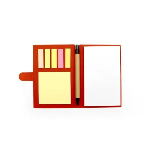 Notebook with pen and sticky notes