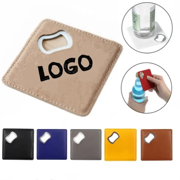 PU Leather Drink Coaster with Bottle Opener