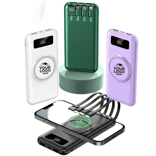 10000mAh Slim Wireless Power Bank with 4 Built-in Cables