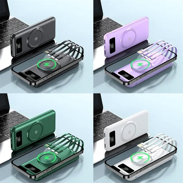10000mAh Slim Wireless Power Bank with 4 Built-in Cables