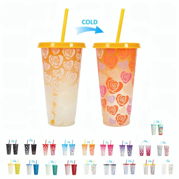 24oz Cold Color Changing Cup W/Lid&Straw