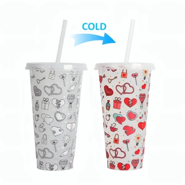 24oz Cold Color Changing Cup W/Lid&Straw
