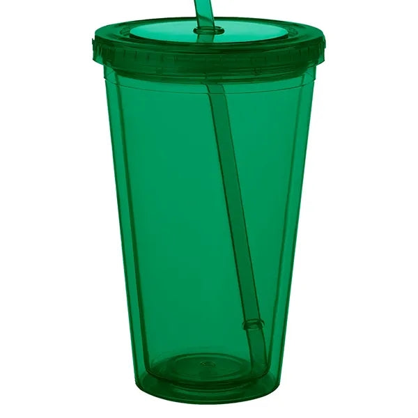 Double Wall Plastic Tumbler - with Straw, 16 oz.