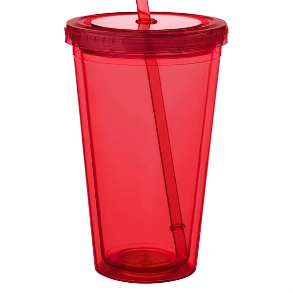 Double Wall Plastic Tumbler - with Straw, 16 oz.