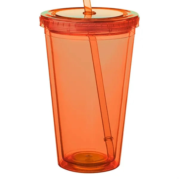 Double Wall Plastic Tumbler - with Straw, 16 oz.
