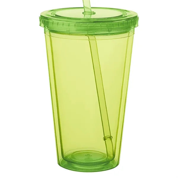 Double Wall Plastic Tumbler - with Straw, 16 oz.