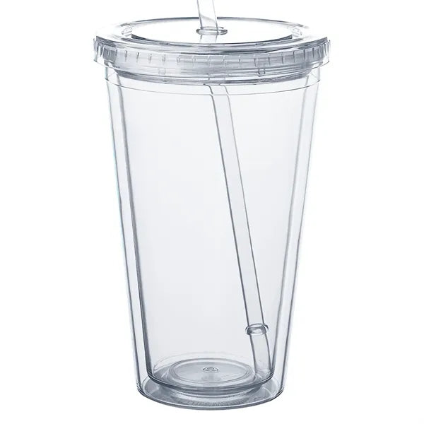 Double Wall Plastic Tumbler - with Straw, 16 oz.