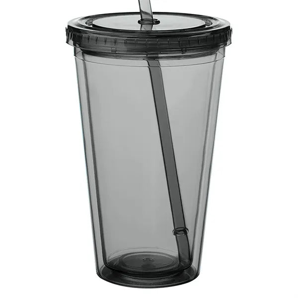Double Wall Plastic Tumbler - with Straw, 16 oz.