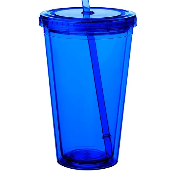 Double Wall Plastic Tumbler - with Straw, 16 oz.
