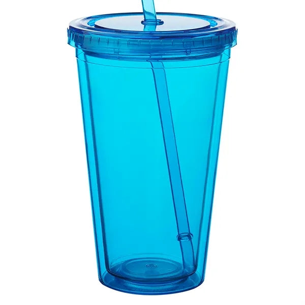 Double Wall Plastic Tumbler - with Straw, 16 oz.