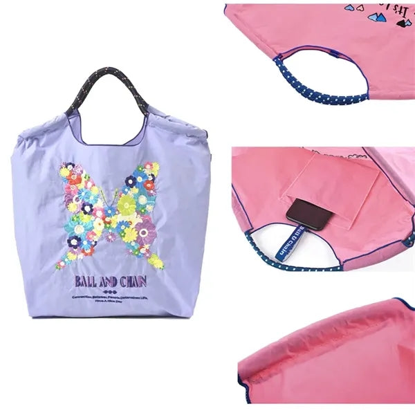 Embroidered Design Drawstring Tote Bag