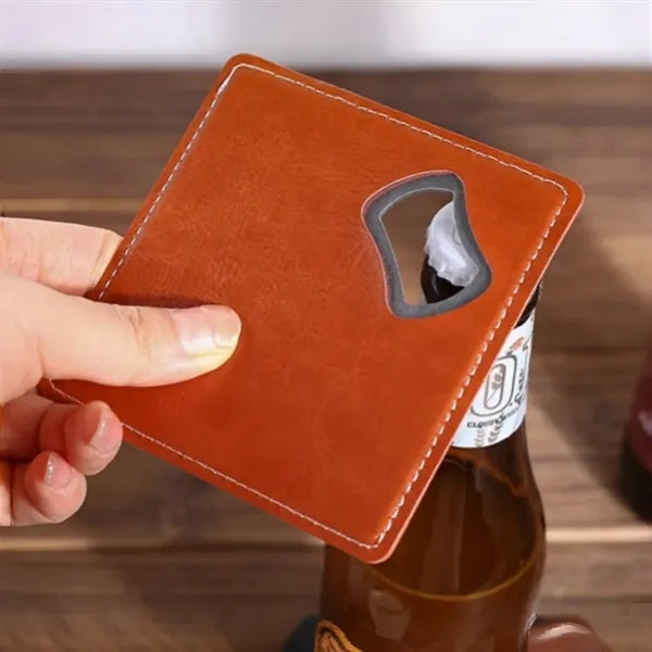 Leather Steel Bottle Opener Coaster Gift Set Drink