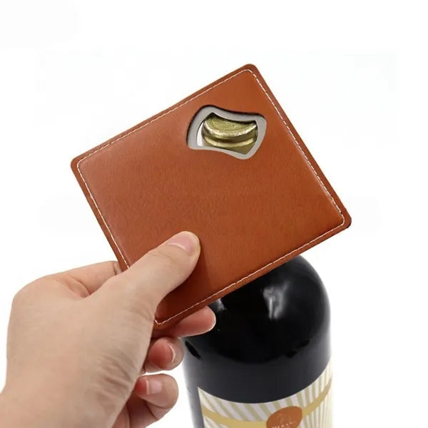 Leather Steel Bottle Opener Coaster Gift Set Drink