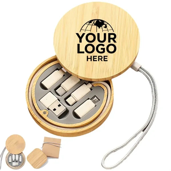 6 in 1 USB Adapter Cable Conversion Bamboo Storage Box