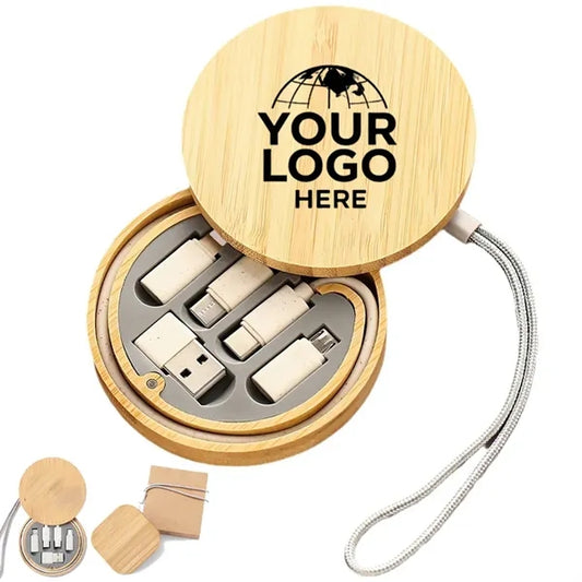 6 in 1 USB Adapter Cable Conversion Bamboo Storage Box