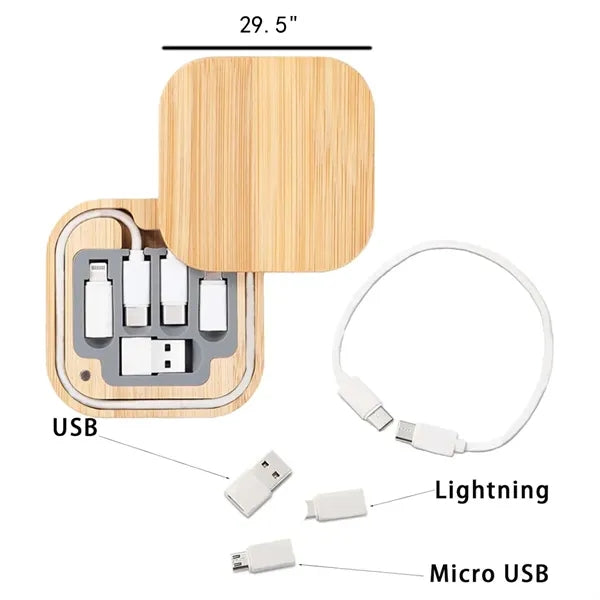 6 in 1 USB Adapter Cable Conversion Bamboo Storage Box