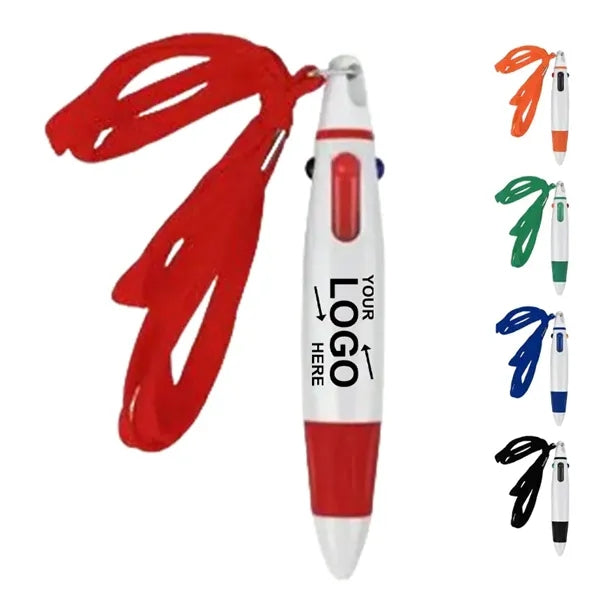 Retractable Multicolor Pen With Lanyard
