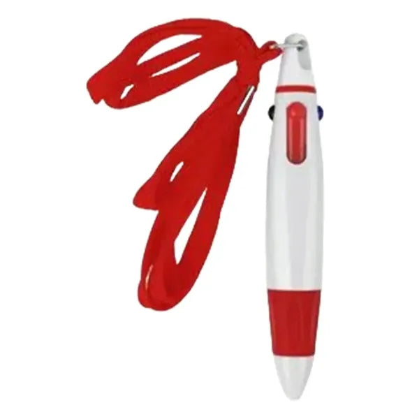 Retractable Multicolor Pen With Lanyard