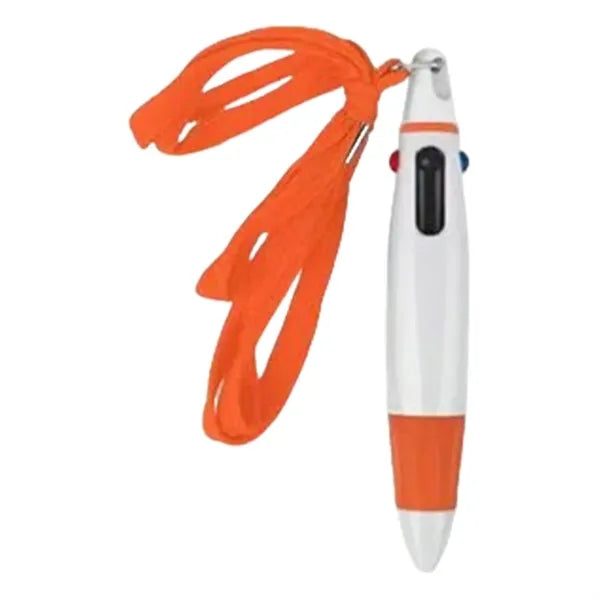 Retractable Multicolor Pen With Lanyard